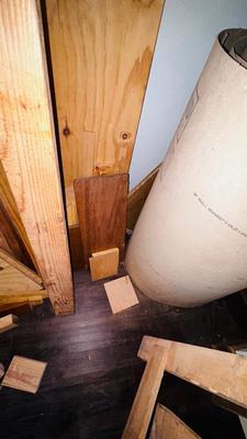 SCRAP LUMBER FOR PROJECTS, SAS HORSES, GOOD SIZED ROLL OF RAM BOARD AND DRYWALL SHIMS