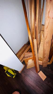 SCRAP LUMBER FOR PROJECTS, SAS HORSES, GOOD SIZED ROLL OF RAM BOARD AND DRYWALL SHIMS