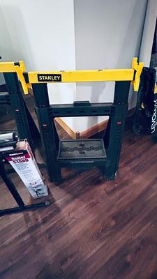 NEAT AND CONVENIENT STANLEY FOLDING SAWHORSES AND HAUL MASTER ROLLER STAND