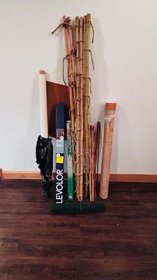 BAMBOO STICKS, NEW LEVELOR BLIND, TWO KINDS OF VINYL FLOORING AND A UPHOLSTERY VINYL PLUS MORE!