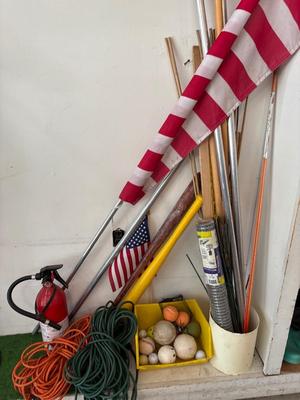 Flags, balls/bats, ext cords & more