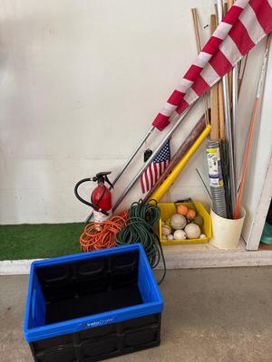 Flags, balls/bats, ext cords & more