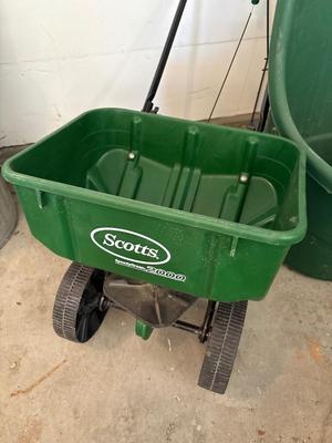 Scott’s fertilizer spreader, garden cart & trellis