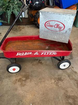 Vintage radio flyer and Cass Clay icebox