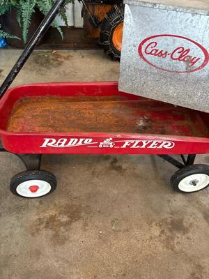 Vintage radio flyer and Cass Clay icebox