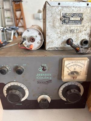 Johnson Viking matchbox ham radio, tubes, and brackets