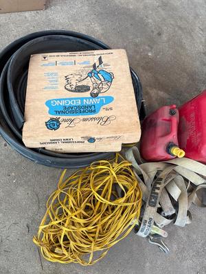 Lawn, edging, gas, cans, etc.