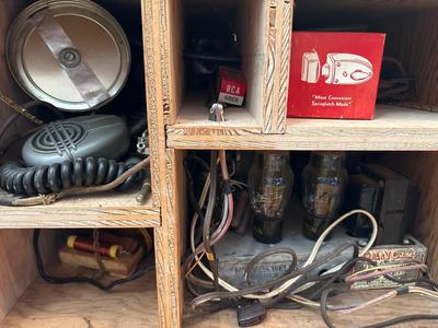 Vintage ham radio equipment in homemade box