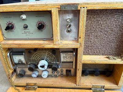 Vintage ham radio equipment in homemade box