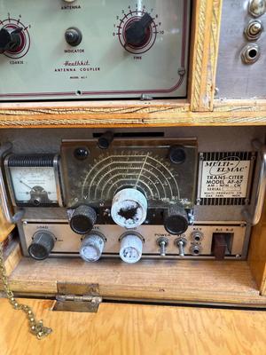 Vintage ham radio equipment in homemade box