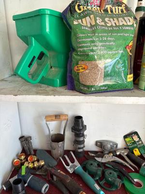 4 shelves of outdoor items