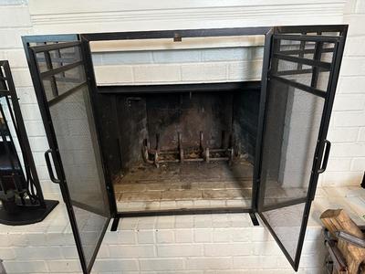 Black Metal Fireplace Screen & Tool Set