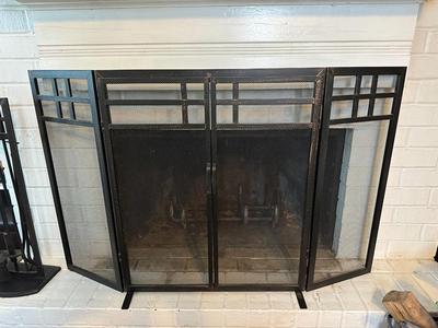 Black Metal Fireplace Screen & Tool Set