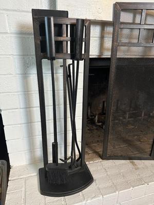 Black Metal Fireplace Screen & Tool Set