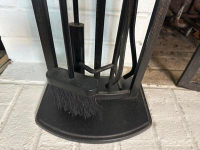 Black Metal Fireplace Screen & Tool Set