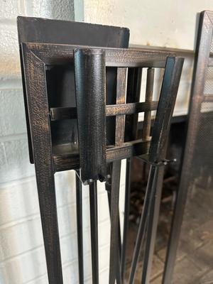 Black Metal Fireplace Screen & Tool Set