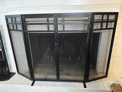 Black Metal Fireplace Screen & Tool Set