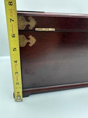 Large Chinese Brass & Wood Jewelry Box (See Details)