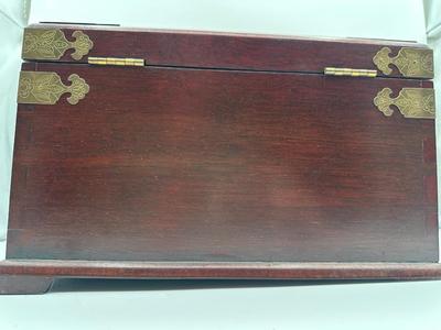 Large Chinese Brass & Wood Jewelry Box (See Details)