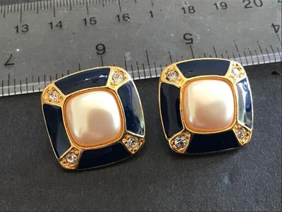 Blue Enamel Faux Pearl Earrings