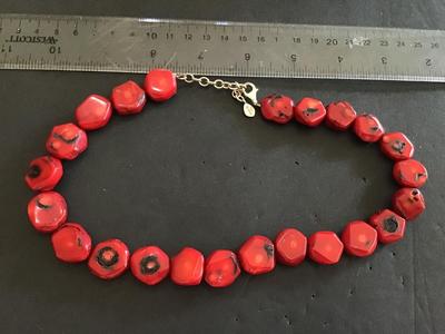Barse Red Coral Chunky Necklace 925 Marked