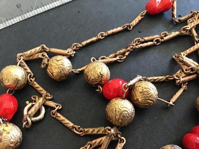 Germany Marked Red Glass Link Necklace Layering Antique