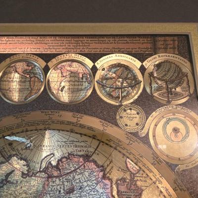 LOT 50L: Framed Gold-Tone Foil World Map