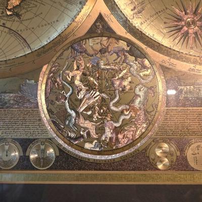 LOT 50L: Framed Gold-Tone Foil World Map