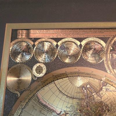 LOT 50L: Framed Gold-Tone Foil World Map