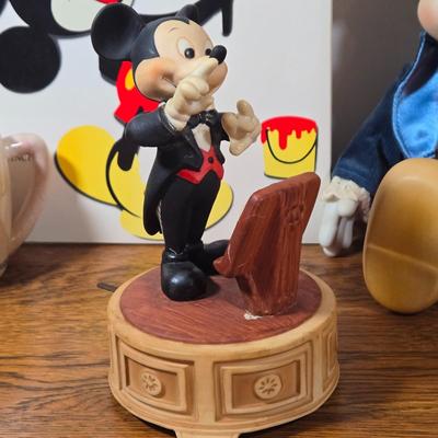 LOT 54D: The Art of Disney Book, Donald Duck Mug, Miniature Mickey Mouse Figure, Disney World Trinket Tray, Mickey Conductor Music Box,...