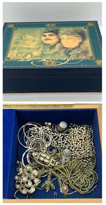 LOT 129J: Craft/Repair Lot with Beautiful Blue Velvet Lined Dr. Zhivago Music Box (Winds and Plays Lara's Song)