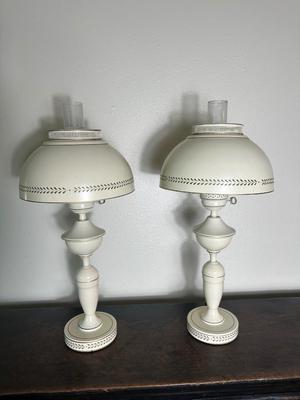 Pair of Painted Metal Bouillotte Lamps
