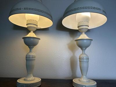 Pair of Painted Metal Bouillotte Lamps