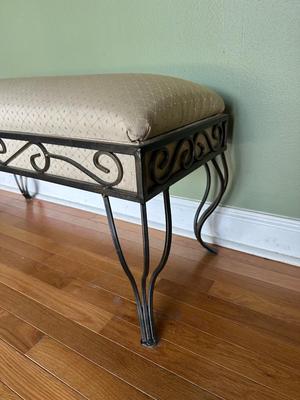 Upholstered Metal Scroll Bench
