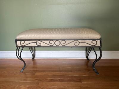Upholstered Metal Scroll Bench