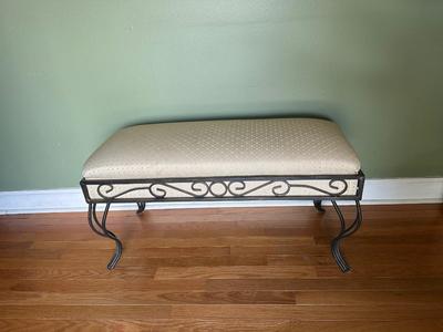 Upholstered Metal Scroll Bench