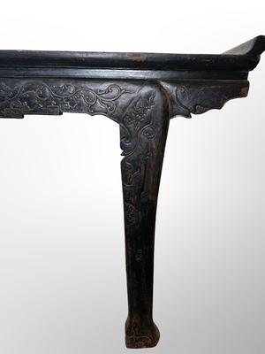 Vintage Chinese Style Carved Console / Altar Table with Scroll Ends