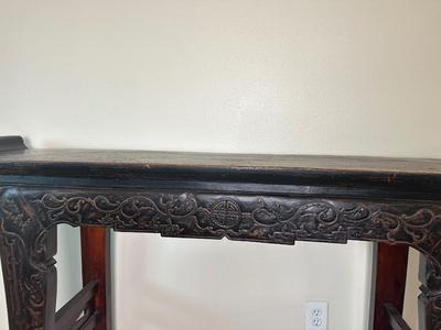 Vintage Chinese Style Carved Console / Altar Table with Scroll Ends