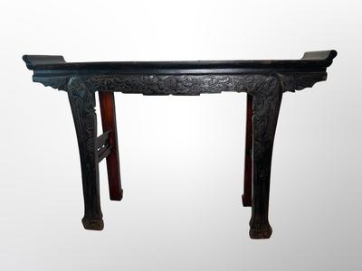 Vintage Chinese Style Carved Console / Altar Table with Scroll Ends