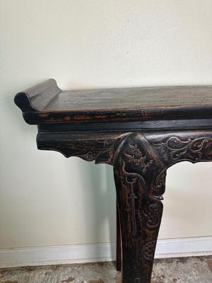 Vintage Chinese Style Carved Console / Altar Table with Scroll Ends