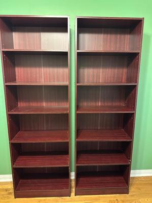 Pair of Tall Laminate Bookcases – Adjustable Shelves