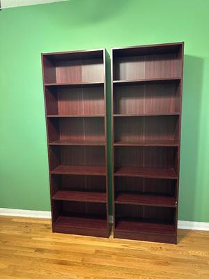 Pair of Tall Laminate Bookcases – Adjustable Shelves