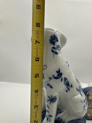 Pair of Blue & White Porcelain Dog Figurines