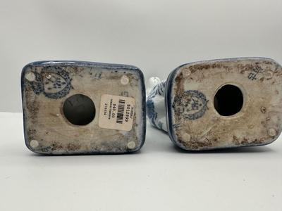 Pair of Blue & White Porcelain Dog Figurines
