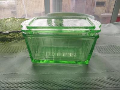VINTAGE GLASS-REFRIDGERATOR DISH WITH LID- CANDY DISH AND FIREKING BOWL