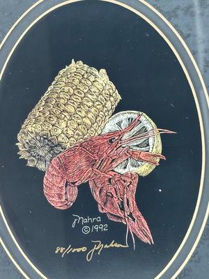 Two Framed & Signed Seafood Prints by Mahra