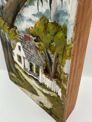 Henry Watson “Cabin” Oil on Carved Cypress, 1988