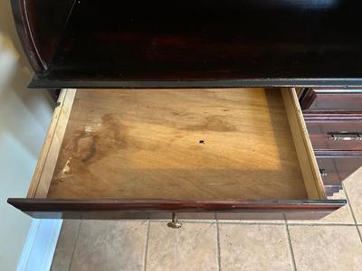 Wood Roll-Top Desk with Drawers & Cubbies