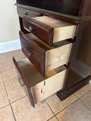 Wood Roll-Top Desk with Drawers & Cubbies