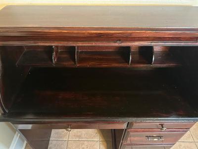 Wood Roll-Top Desk with Drawers & Cubbies